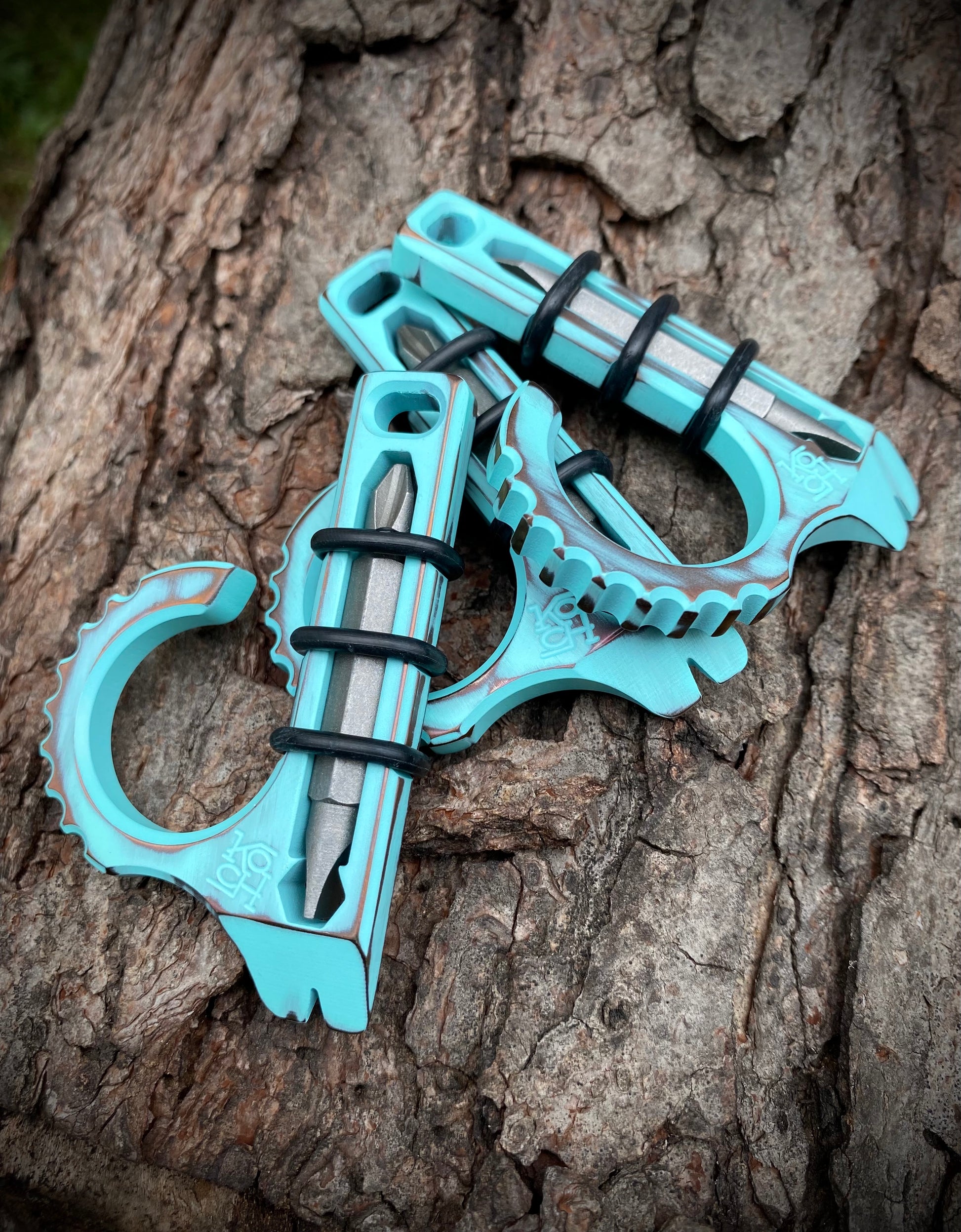 Koch Tools Co. Duo-X EDC Pocket tool Screwdriver bottle opener prybar - Robin's Egg Blue Cerakote Titanium